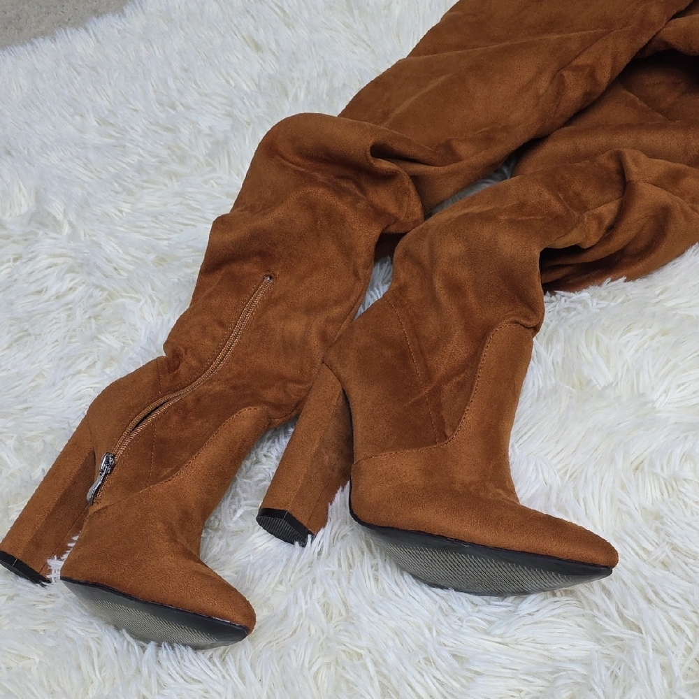 Brown Suede Knee-High Boots - Picture 10 of 14